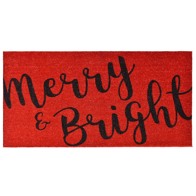 HomeRoots 30" X 48" Red And Black Christmas Merry and Bright Outdoor Coir Door Mat - 30.00' X '48.00