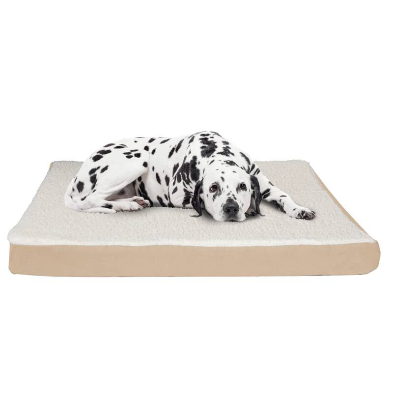 2-Layer Orthopedic Memory Foam Dog Bed with Machine Washable Sherpa Cover - X-Large - Tan