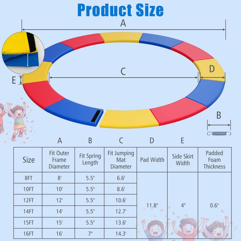 Gymax 15FT Trampoline Spring Cover Universal Trampoline Replacement