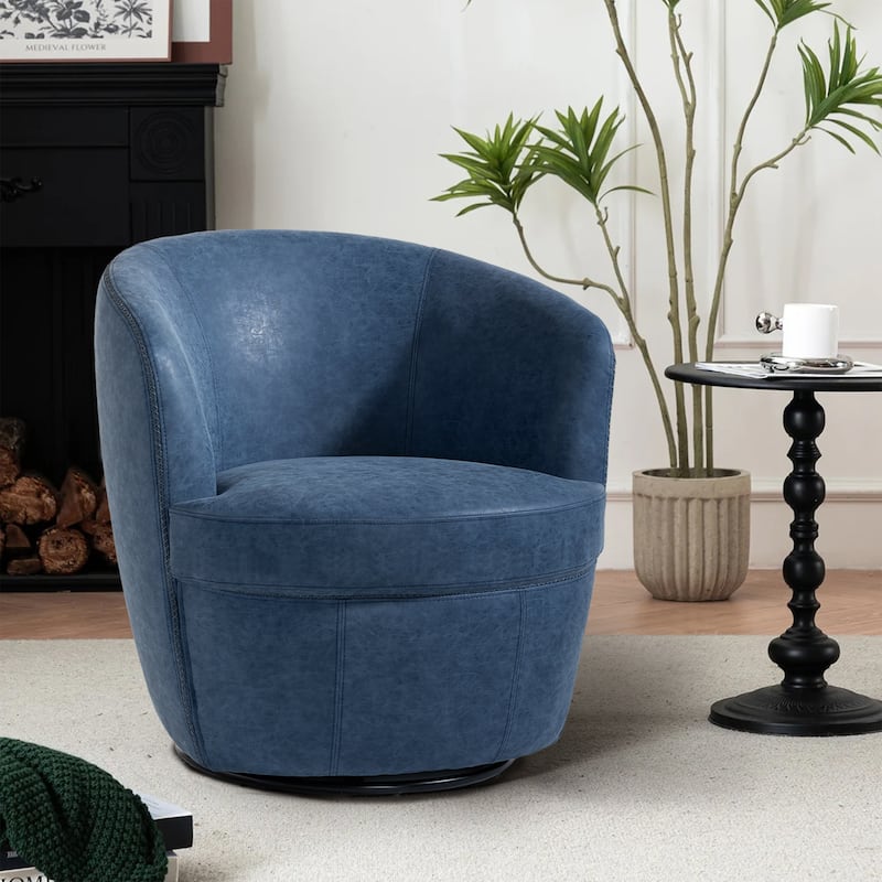 Faux Leather Swivel Barrel Accent Chair for Living Room
