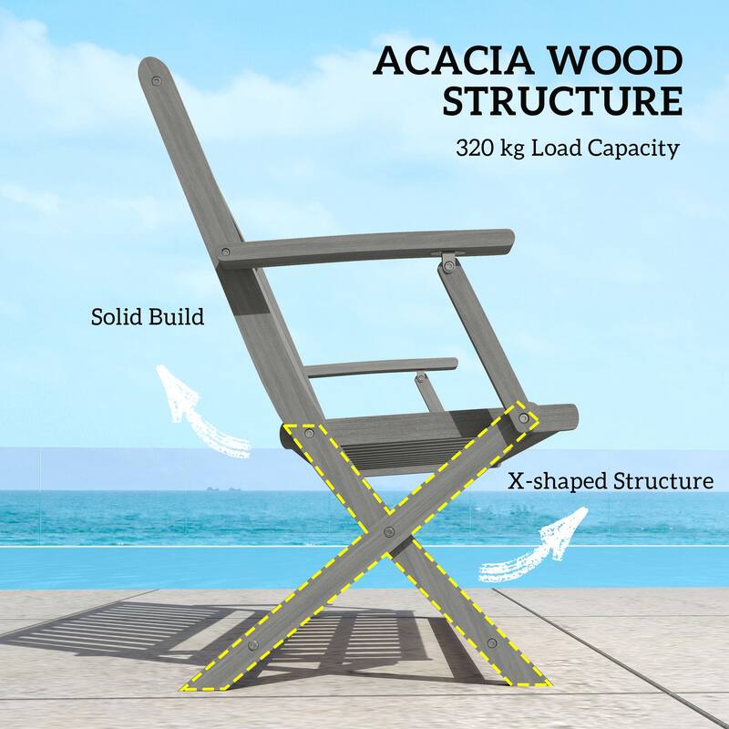 Acacia Wood Folding Patio Bench with Slatted Seat - 42.5" W x 25" D x 35.4" H