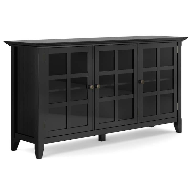 Wide Storage Cabinet Black - 62 Inch Asian Style - 3 Glass Doors & Adjustable Shelves