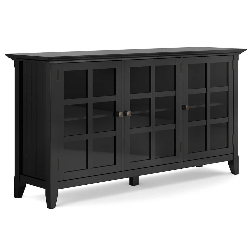 Wide Storage Cabinet Black - 62 Inch Asian Style - 3 Glass Doors & Adjustable Shelves