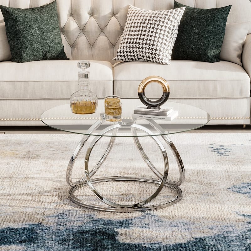 Myhozm Contemporary Glass Top Round Coffee Table - Chrome