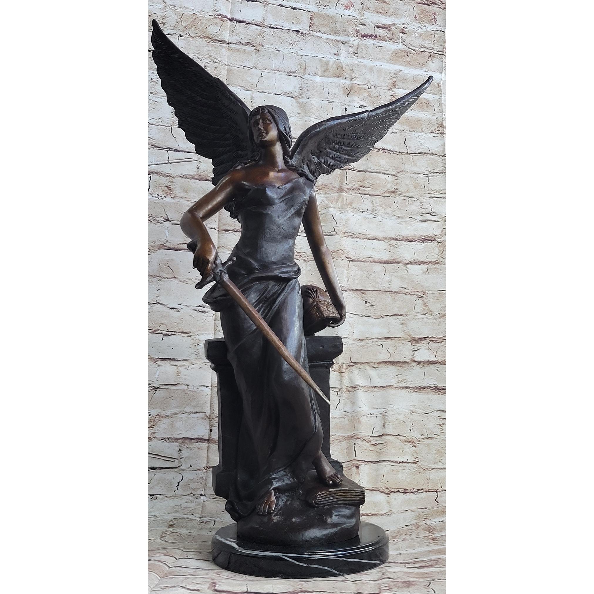 Female Archangel Winged Angel W/ Sword Warrior Goddess Bronze Sculpture Statue Figure