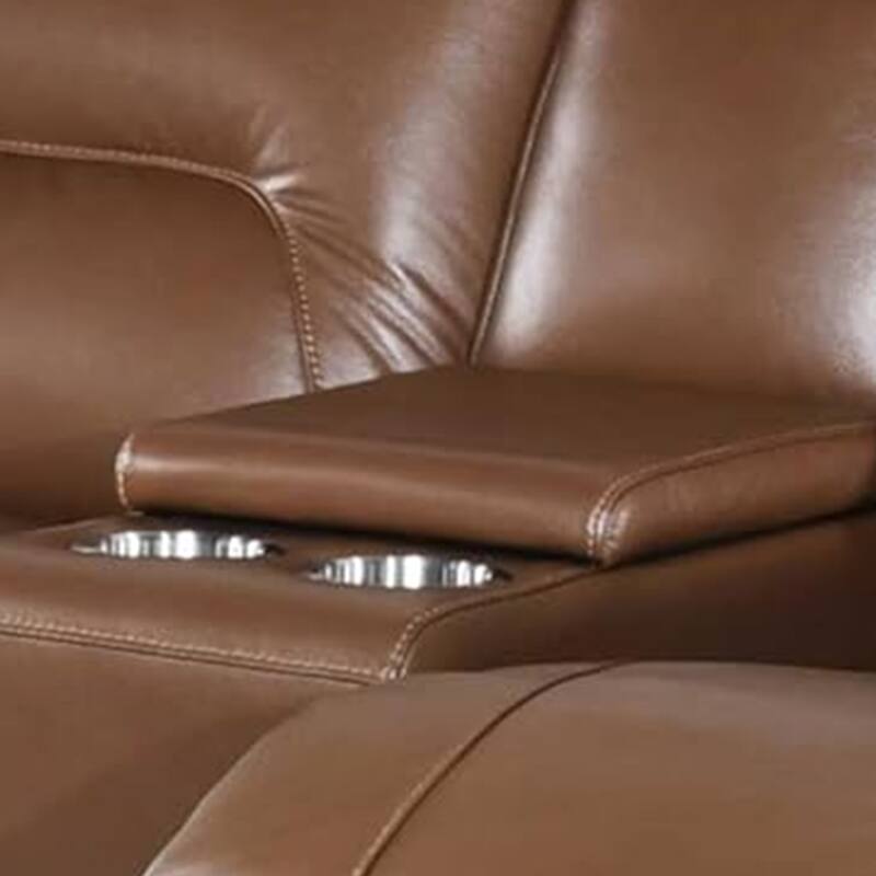 Teren Power Recliner Loveseat, 63 Inch, Brown Grain Leather, Cupholders