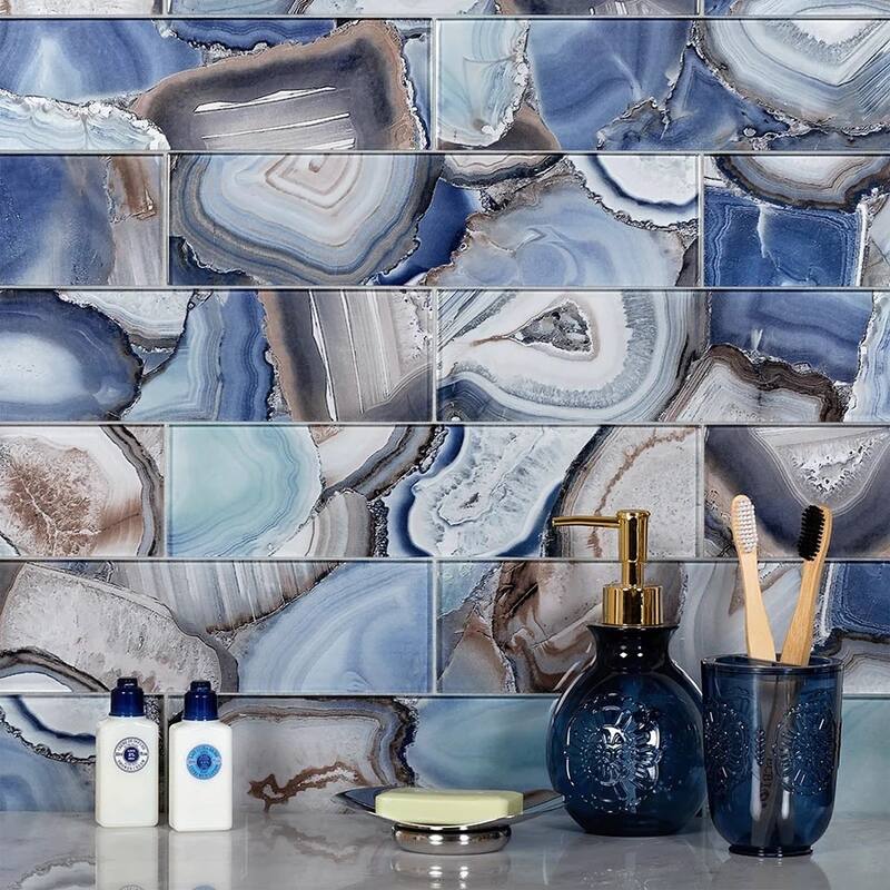 Apollo tile 3" x 12" Carnelian Glossy Sea Blue Glass Tile (5 sq ft/case) - 20 Pack