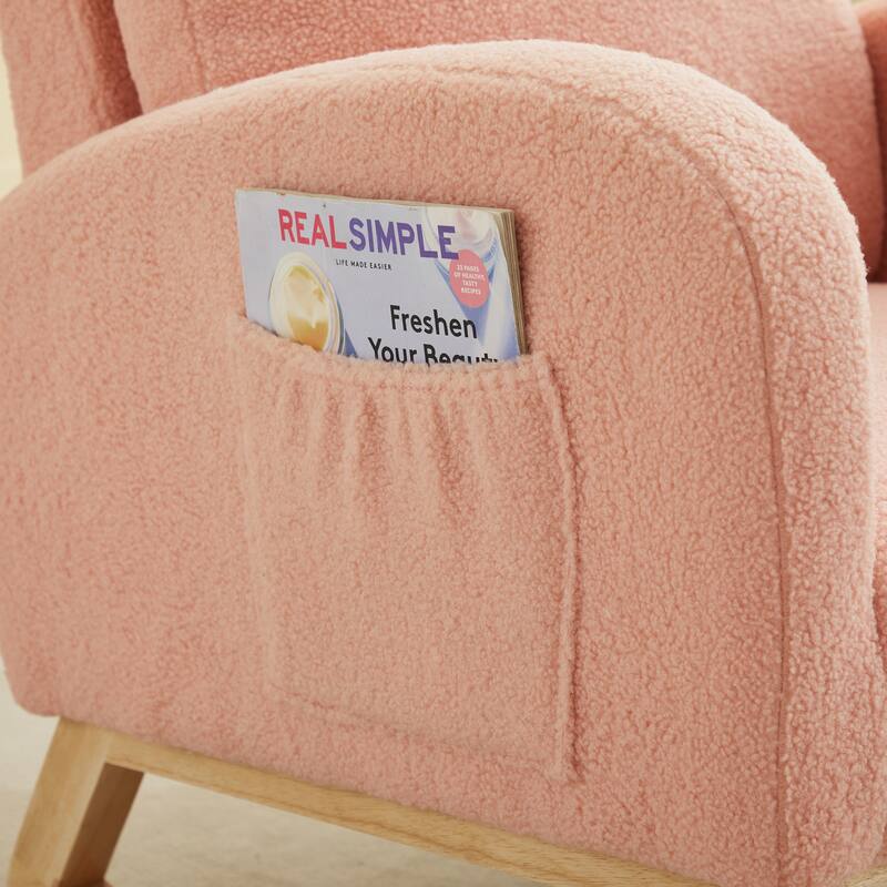 Upholstered Rocking Chair Nursery Chair with High Back and Side Pocket