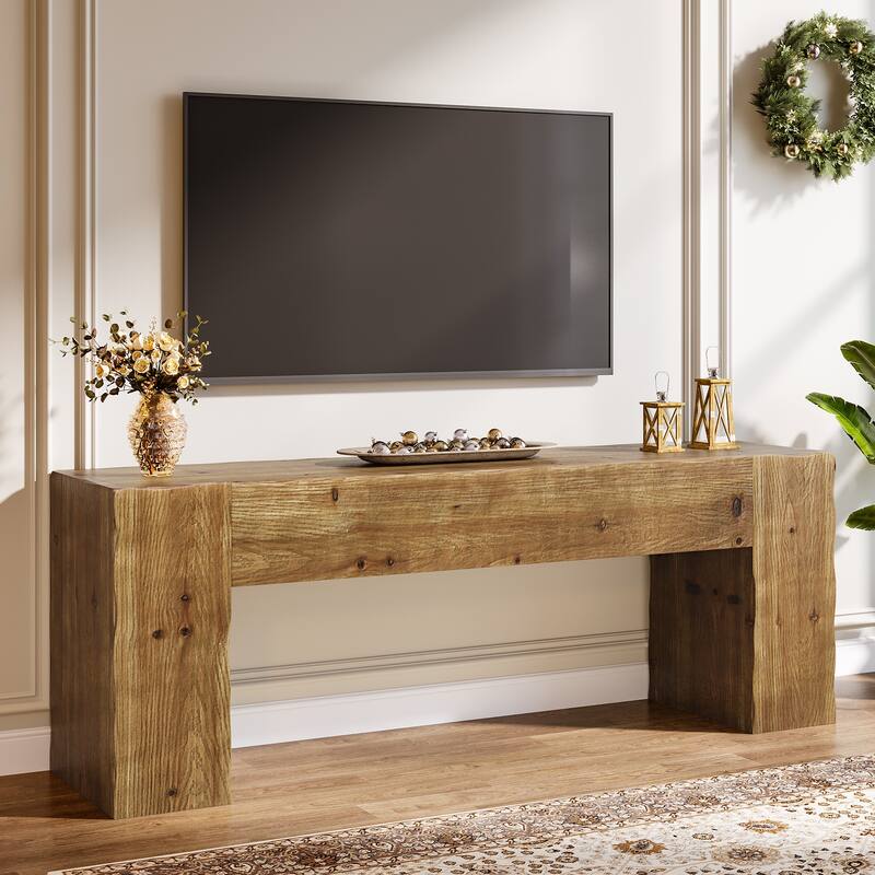 63 Inches Solid Wood TV Stand, Rustic Media Console for 65 Inches TV - Brown