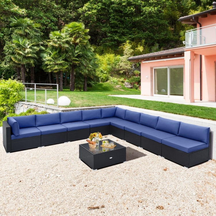 10 Piece Outdoor Wicker Conversation Set with Seat and Back Cushions - 29" x 25" x 25"