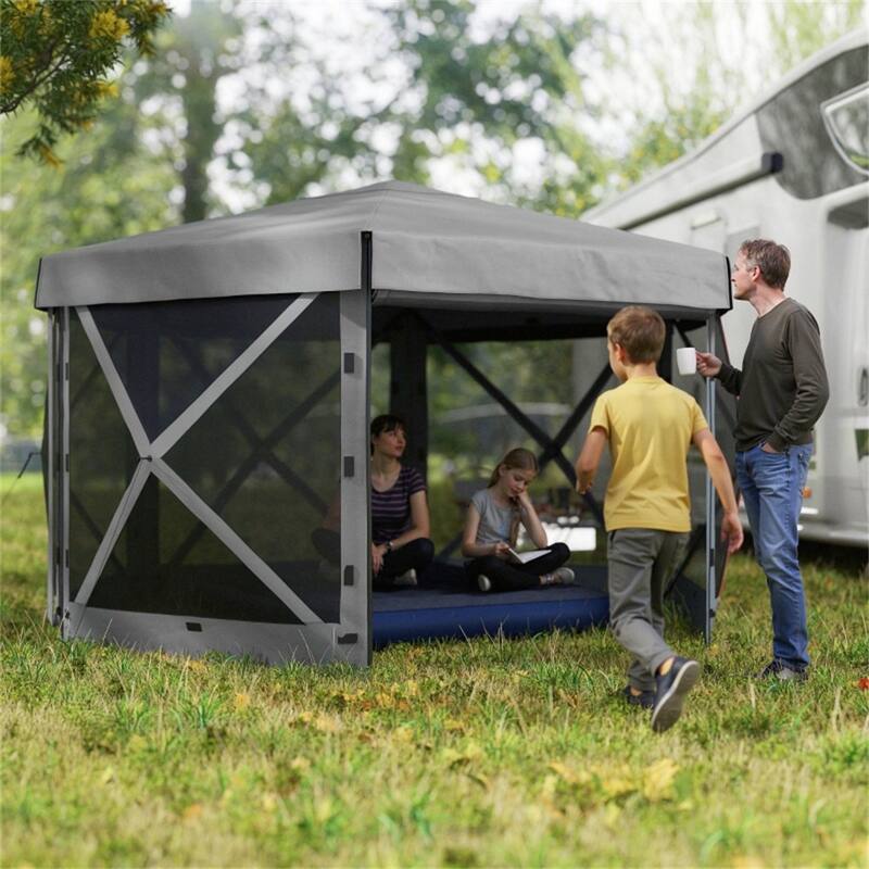 Dark Grey Oxford Fabric Fiberglass Canopy Tent 10-12 People - 70.9” L x 70.9” W x 86.6” H
