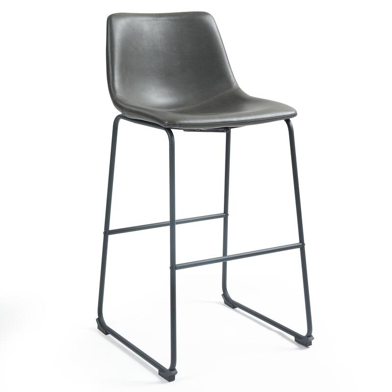 Adan Faux Leather Iron Frame Bar Stool (Set of 2)