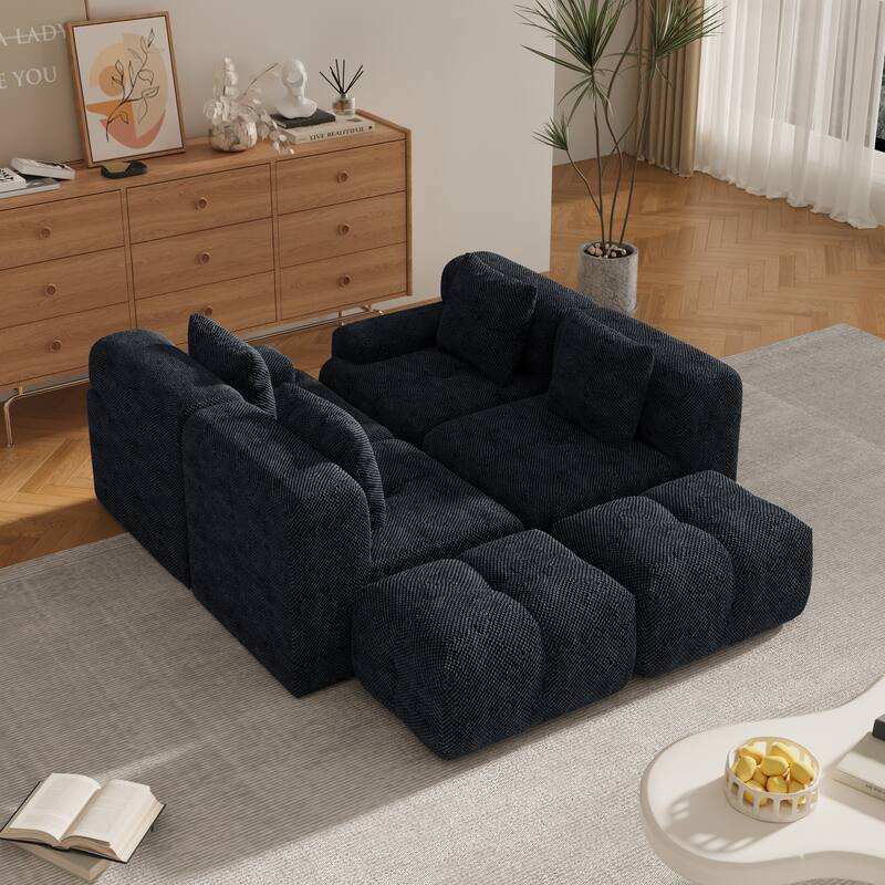 Modular U-Shaped Sectional Sofa, Oversized Boneless Cloud Floor Sofa, Convertible Sleeper Sofa with 2 Ottomans & 4 Pillows