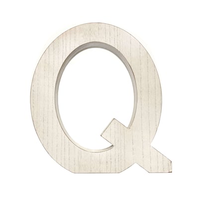 16" Distressed White Wash Wooden Initial Letter Q Sculpture