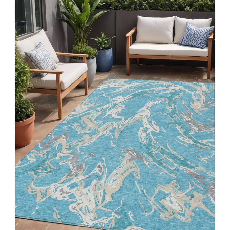 HomeRoots Abstract Transitional Rectangle Outdoor Rug - 5' X 8'