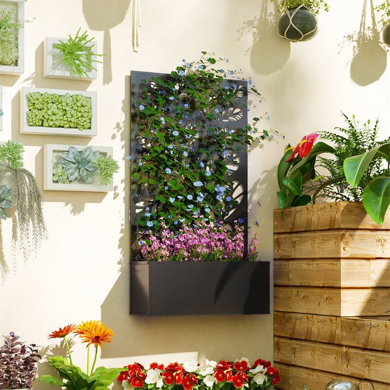 24" Black Metal Wall-Mountable Raised Garden Bed with Drainage Slots for Healthy Plants - 24" L x 9.1" W x 44.5" H