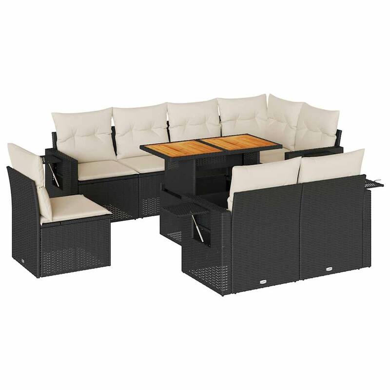 vidaXL Patio Sofa Set with Cushions Conversation Set Outdoor 9 Piece Poly Rattan - 21.7 x 39.4 x 28.7