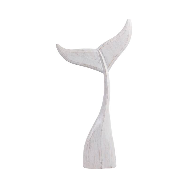 Artistic Wood Whale Tail Figurine Sculpture Home Decor - White
