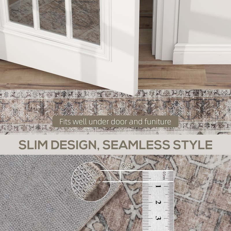 HOMCOM 4x6 Area Rug, Vintage Machine Washable Rug, Non-Slip Floor Carpet for Living Room, Bedroom, Dining Room, Home Office