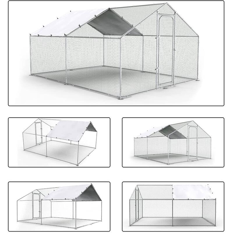 BOSSIN Bold Chicken Coop Run Large Metal Chicken Pen OutdoorPoultry Cage Spire Shape Heavy Duty Walkin for Yard with Waterproof
