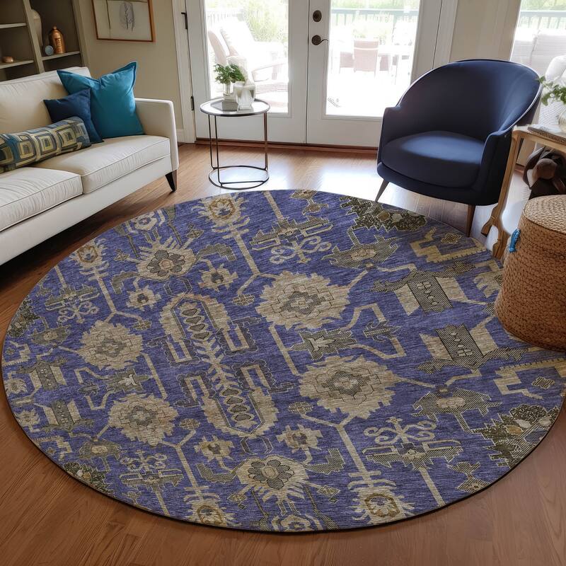 Machine Washable Indoor/ Outdoor Chantille Traditional Boho Rug - Purple - 8' x 8'