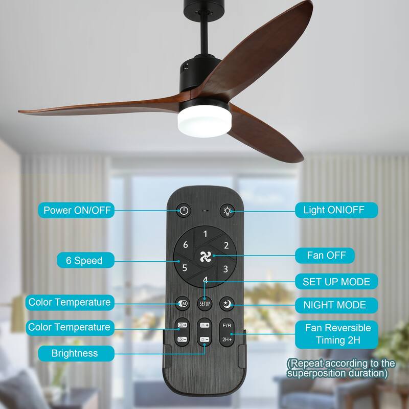 CurveCurio 52'' Indoor Classical LED Sliver Ceiling fan with LED light and Remote, DC Motor, 3 Wood Blades - 52 inches