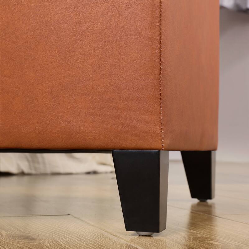 Adeco Rectangular Storage Ottoman Faux Leather Bench Lift-top Footrest