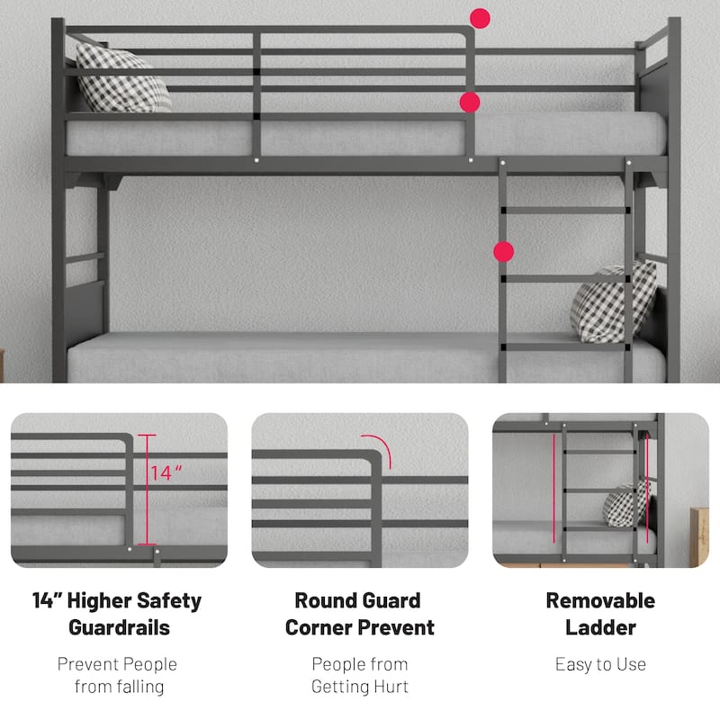 Onetan, 5" Medium Firm High Density Foam Mattress With Heavy Duty Metal Bunk Bed.