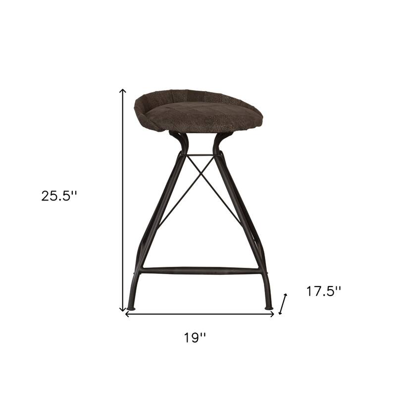 Leather Swivel Counter Stool with Black Iron Frame and Footrest - 17.5” x 19” x 26” (D x W x H)