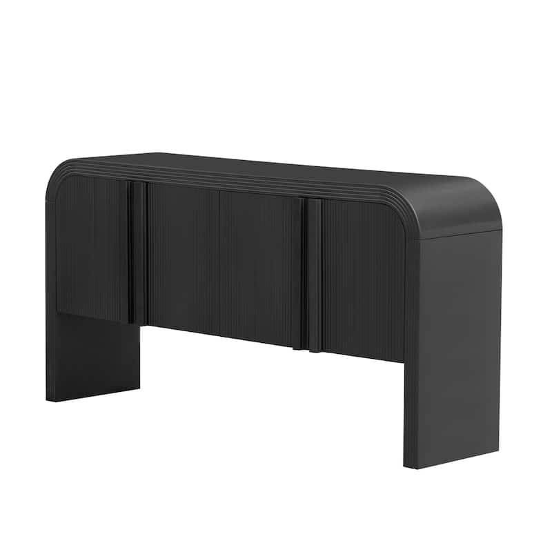 Modern Striped 4 Doors Storage Cabinet, Sideboard Buffet Cabinet Accent Cabinet with Adjustable Shelves for Living Room
