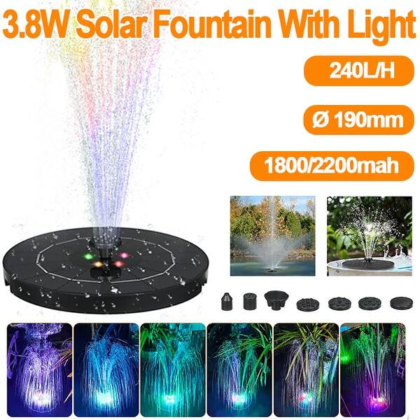 3.8W 1800mAh Solar Fountain LED Lights Color Changing Water ...