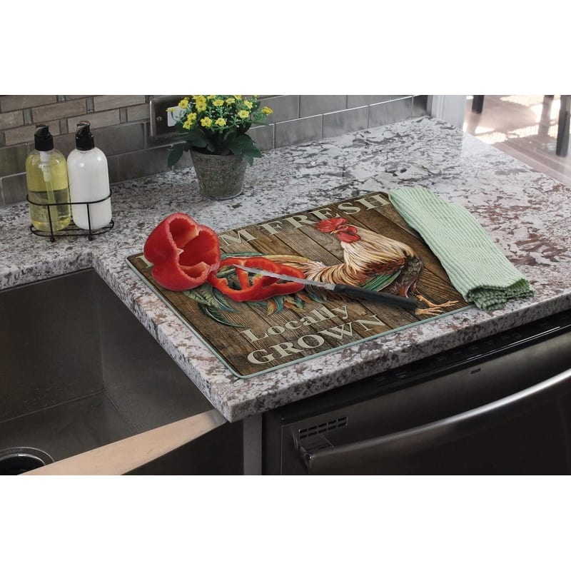 CounterArt FARM FRESH ROOSTER 3mm Heat Tolerant Tempered Glass Cutting Board 15" x 12" Made in the USA Dishwasher Safe