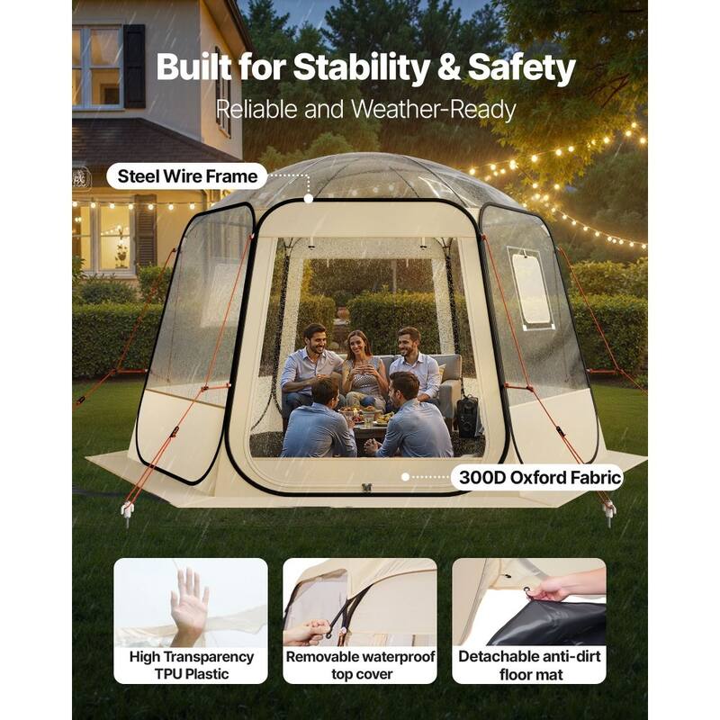 Beige-Clear TPU and Oxford Fabric Pop-Up Bubble Tent with Steel Frame and 540 Degree View