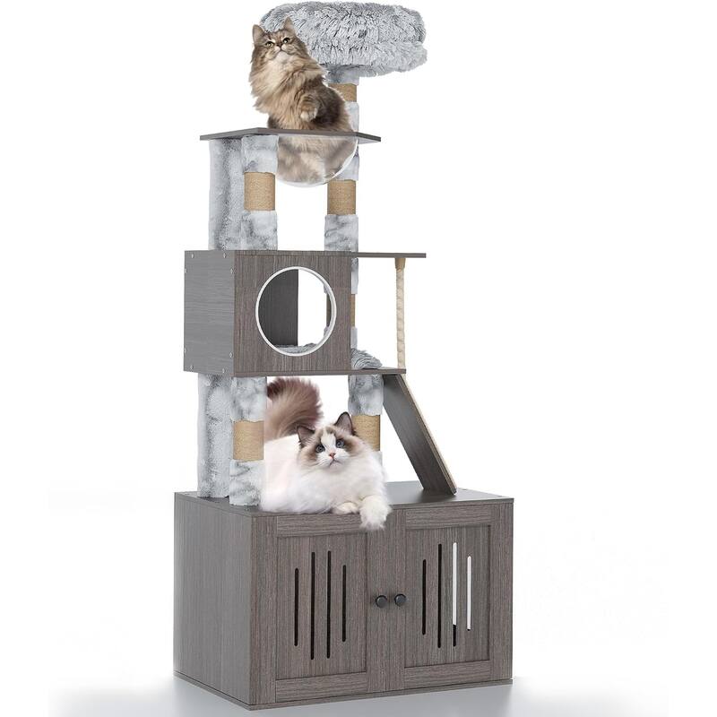 Cat Tree with Litter Box Enclosure for Cats with Large Platform - N/A - Assembled