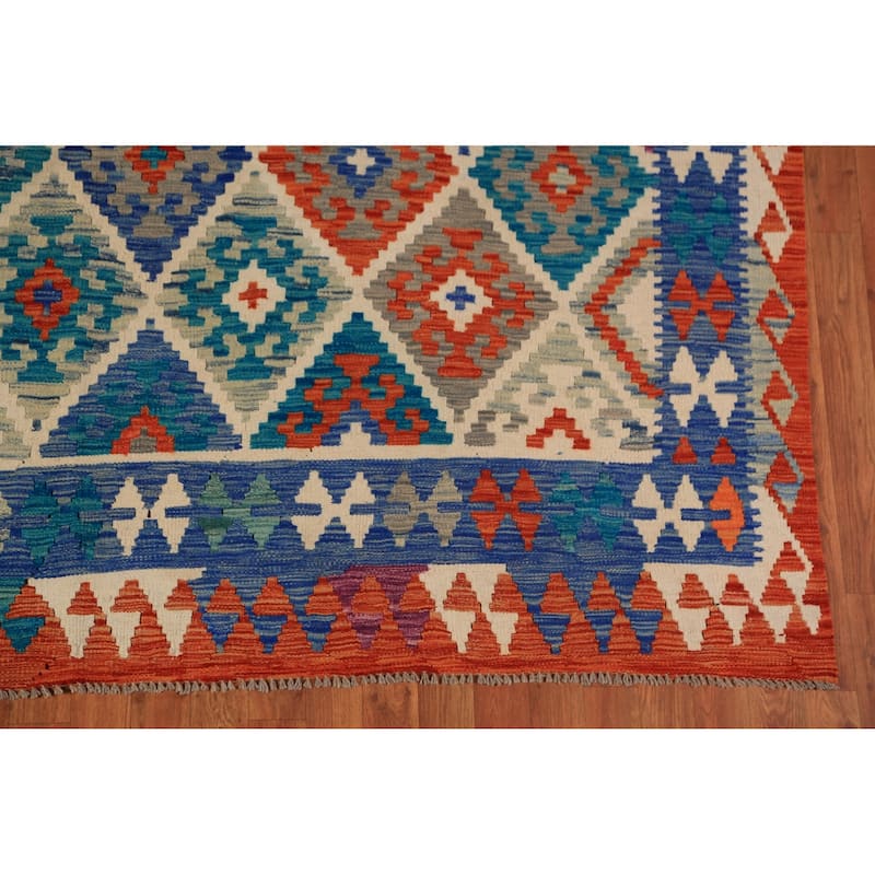 Trellis Kilim Oriental Area Rug Flatweave Wool Carpet - 7'9"x 10'0"