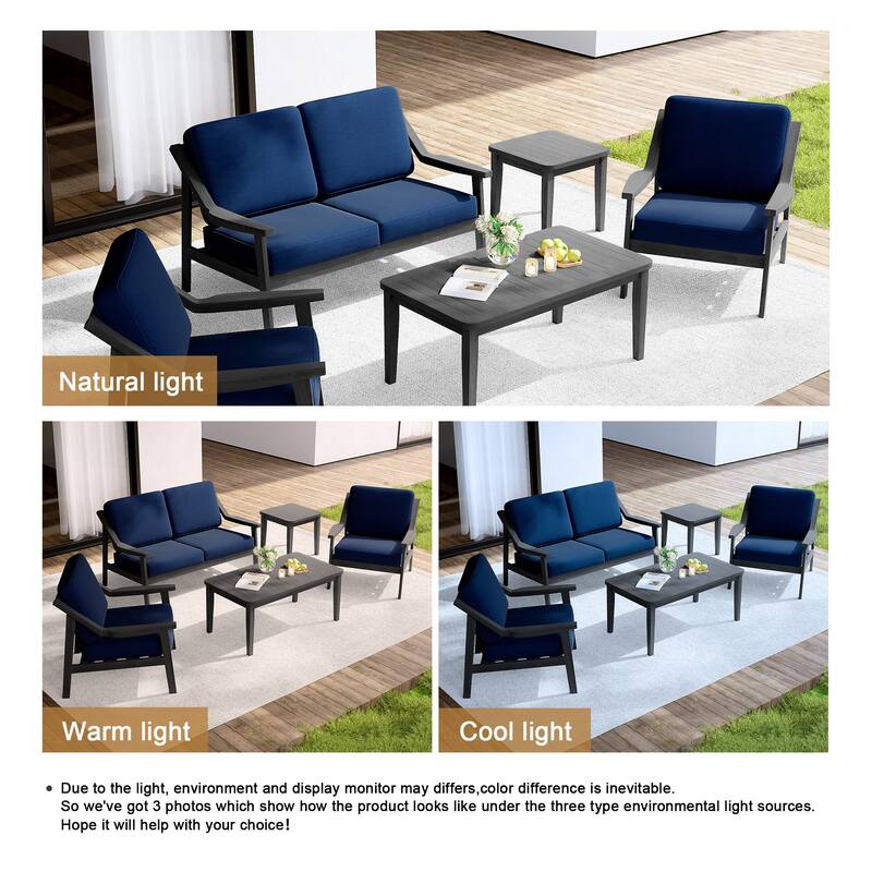 Outdoor Conversation Set Patio Cushioned Chair, Loveseat with Tables