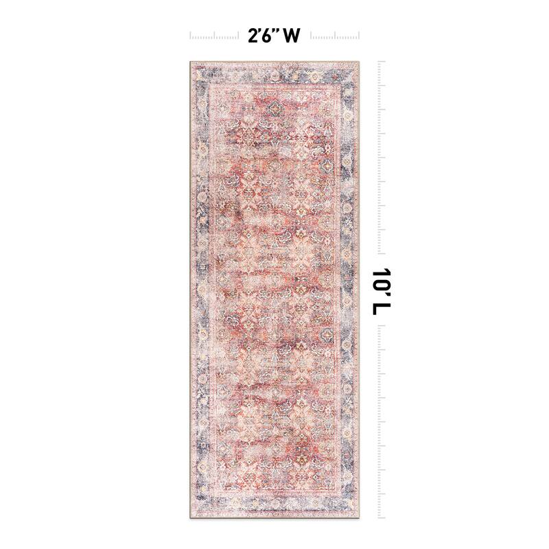 World Rug Gallery Vintage Bordered Machine Washable Non Slip Area Rug