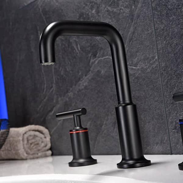 Two Handles Bathroom Sink Faucet Black 360 Degree Swivel Spout -  14.6