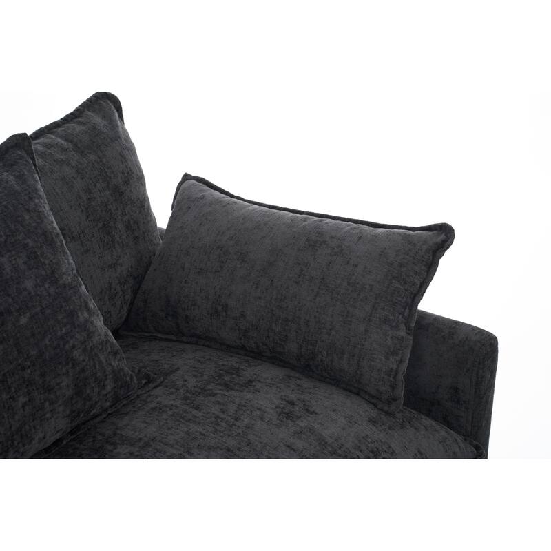 L Shaped Modular Sectional Sofa with Movable Ottoman, Chenille Upholstered Cloud Couch, Deep Seat Sofa with Pillow