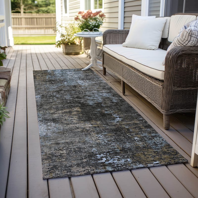 Machine Washable Indoor/ Outdoor Chantille Contemporary Abstract Rug - Graphite - 2'3" x 7'6"