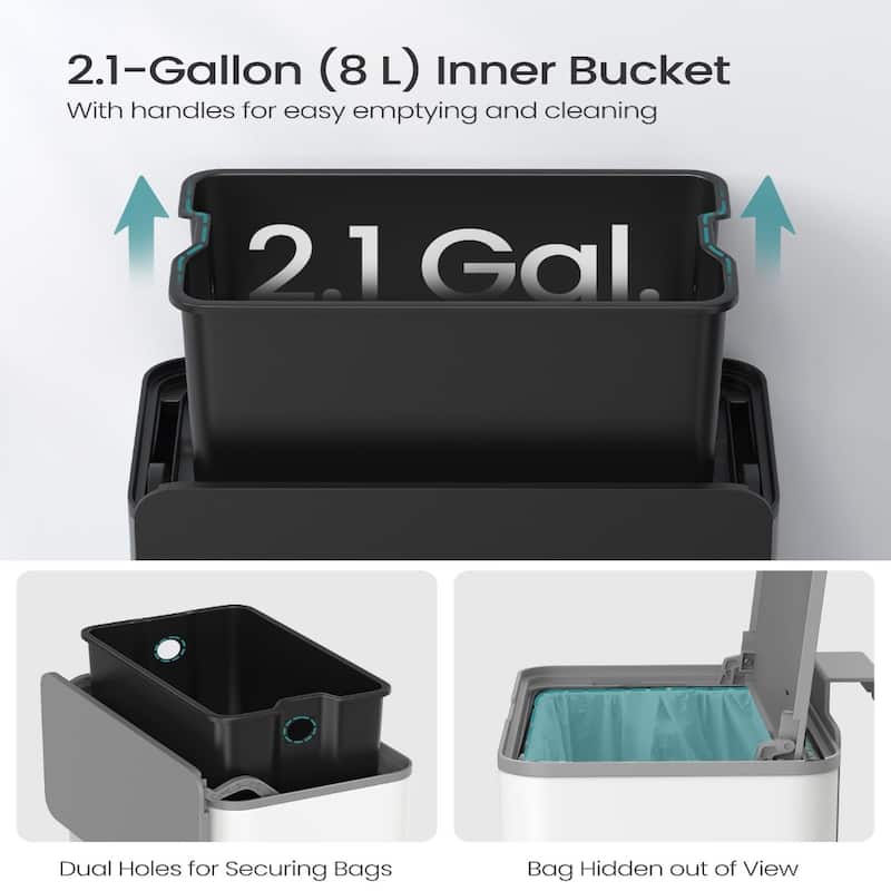 2.1 Gallon Hanging Trash Can with Lid for Kitchen Cabinet Wall Mounted or Countertop Use