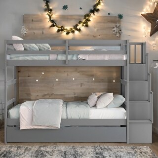 Twin over Twin Bunk Beds With Twin Trundle and Stairway Storage ...