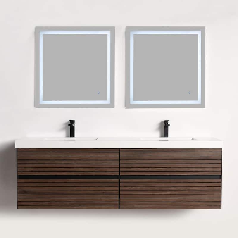 Blossom Annecy 72-Inch Floating Bathroom Vanity with Acrylic Sink - Dark Walnut