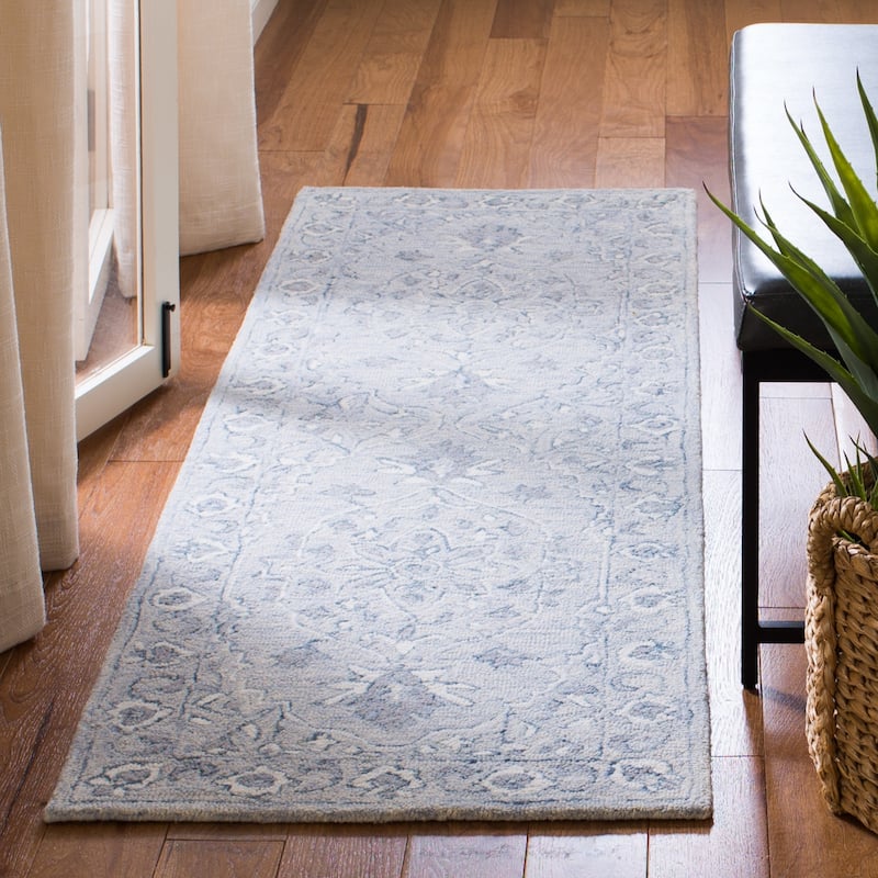 SAFAVIEH Handmade Micro-Loop Torbjorg Wool Rug - 2'3" x 9' Runner - Light Blue/Ivory