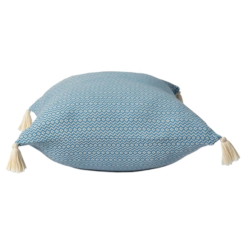 Chevron Square Throw Pillow with Tassels - 18" - Blue and White