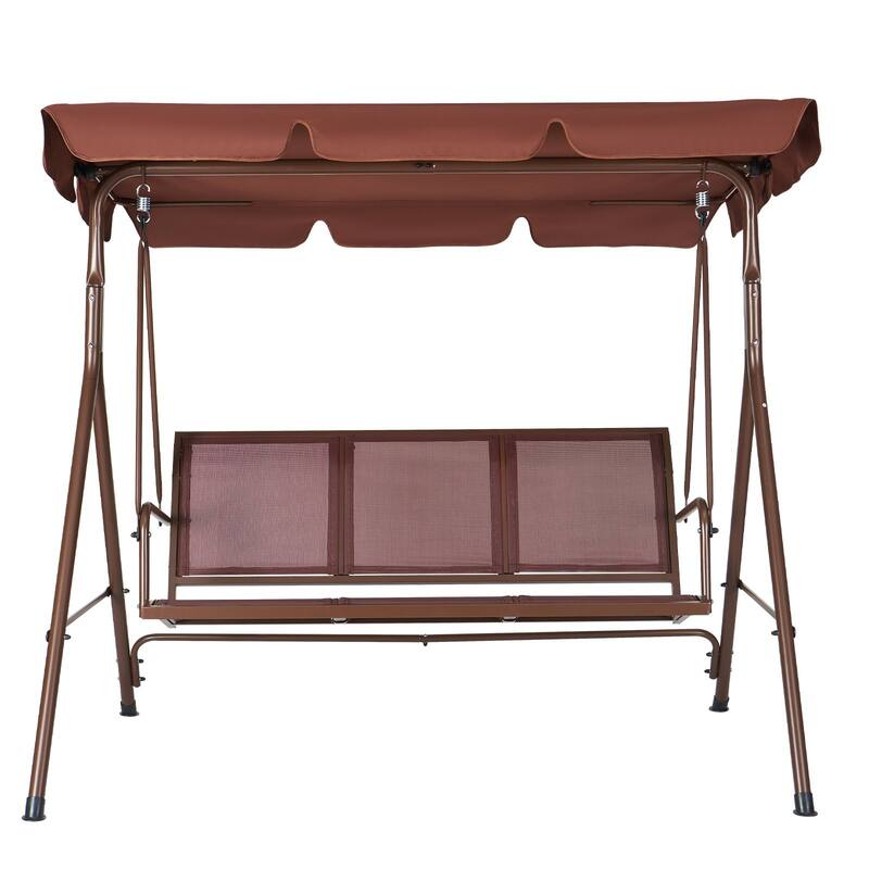 3-Seat Outdoor Swing Chair with Canopy, Armrests & Steel Frame - 68.5"×43.1"×59.8"