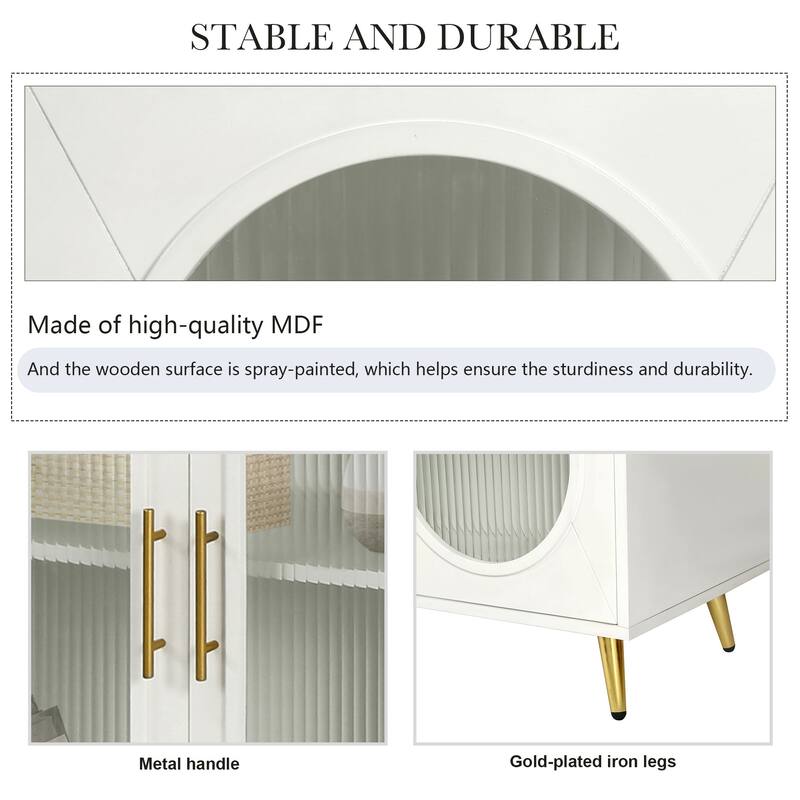 Wood TV Stand with Storage Cabinet & Adjustable Shelves