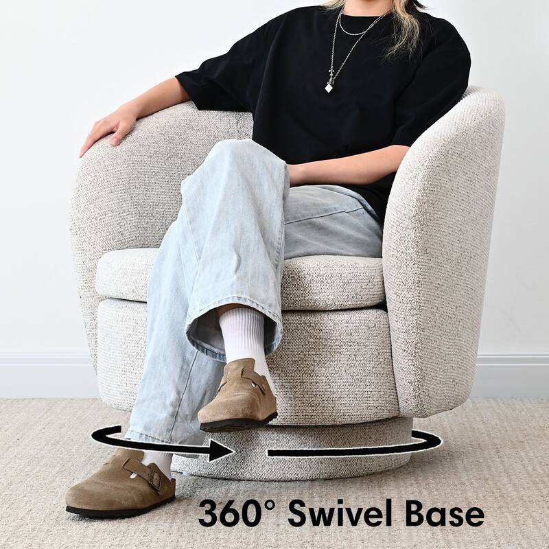 Upholstered 360° Swivel Barrel Chair with Curved Backrest（Set of 2）