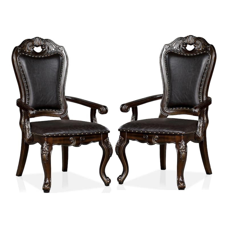 Abeni Traditional Walnut Solid Wood Nailhead Trim Arm Chairs (Set of 2) by Furniture of America