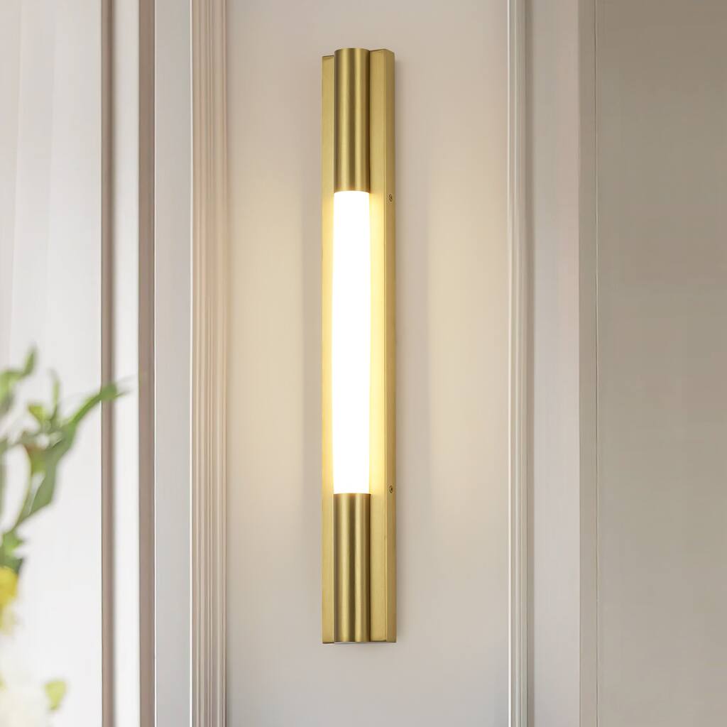 24" Modern Black/Gold LED Wall Sconce - 10W 3000K Warm Light, Linear Fixture for Bedroom & Hallway